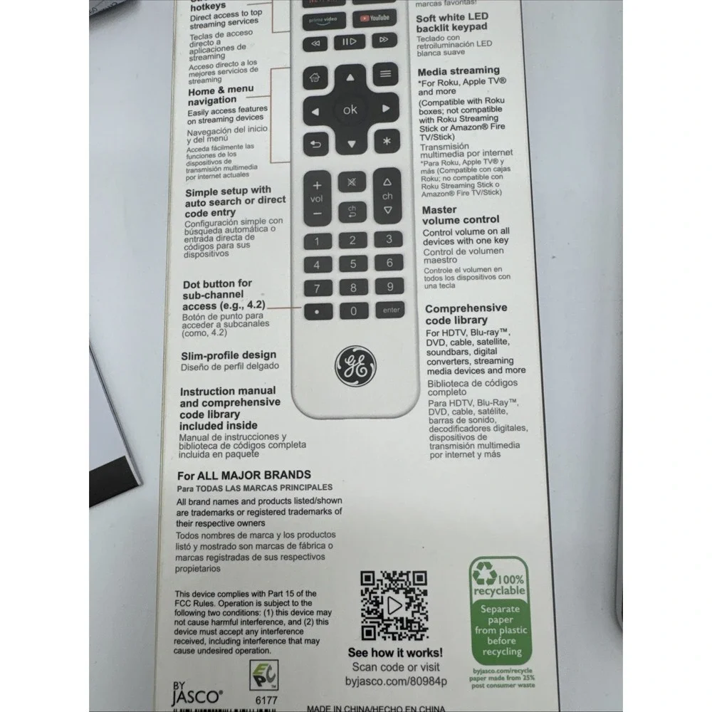 Original 80984 For‎ GE 4 Device Backlit Rechargeable Universal Remote Control